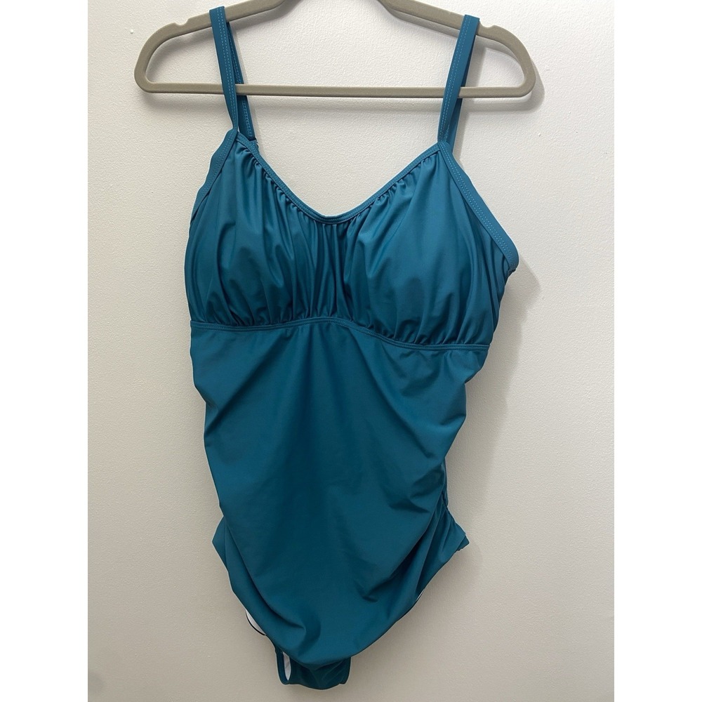 Aqua Eve One Piece Slimming Swimsuit Rouching Built In Bra Adjustable Straps‎